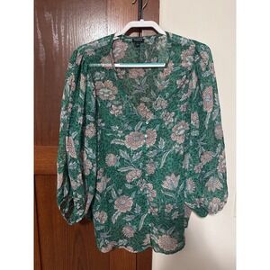 TORRID Floral Print Green Long Sleeve Blouse Women Size 1